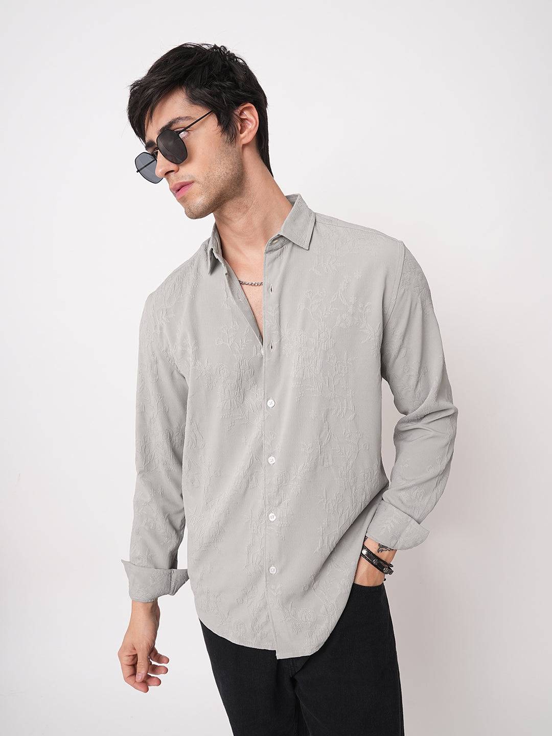Panache Floral Grey Embossed Shirt Buy only at ₹719