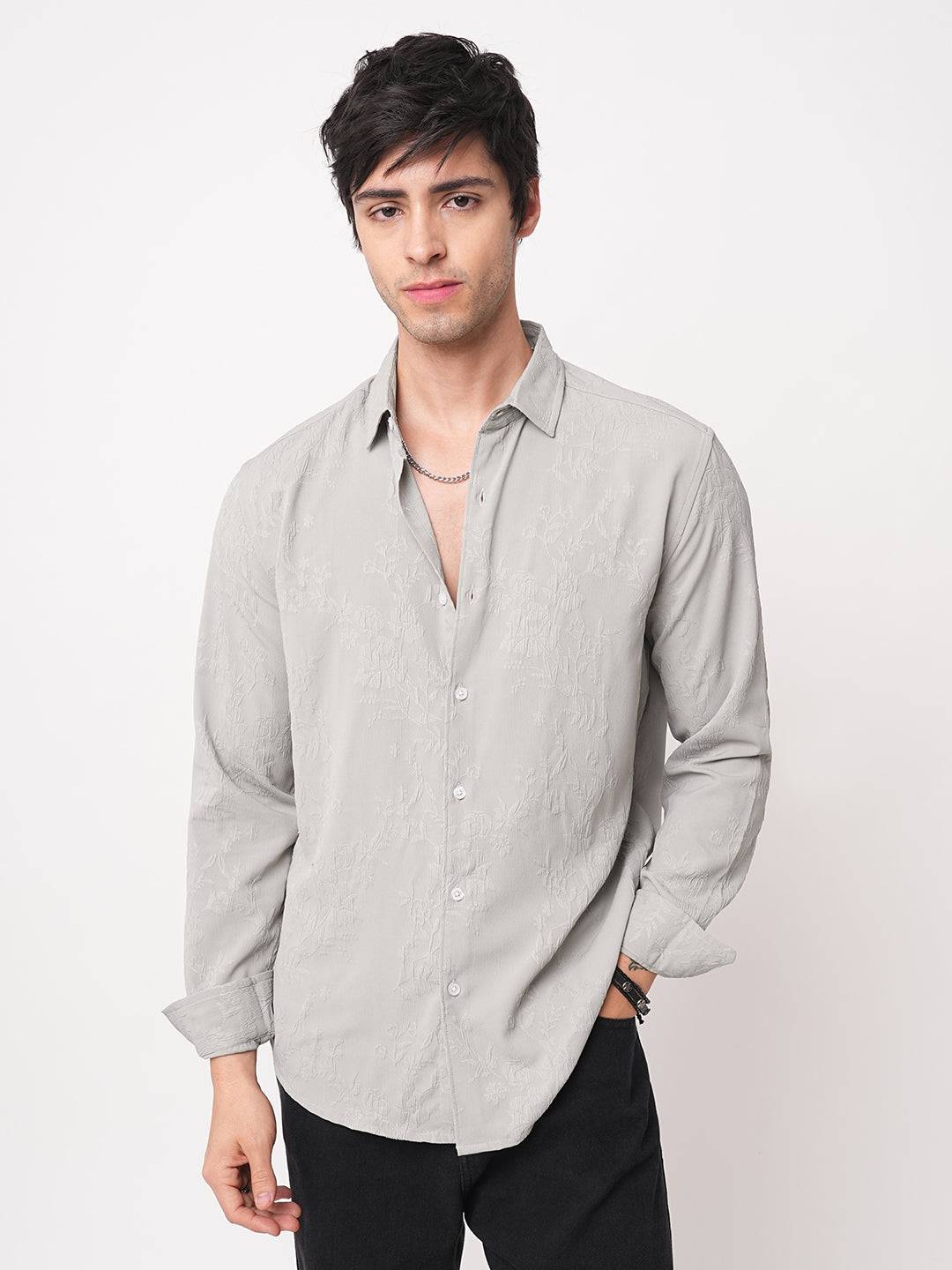Panache Floral Grey Embossed Shirt Buy only at ₹719