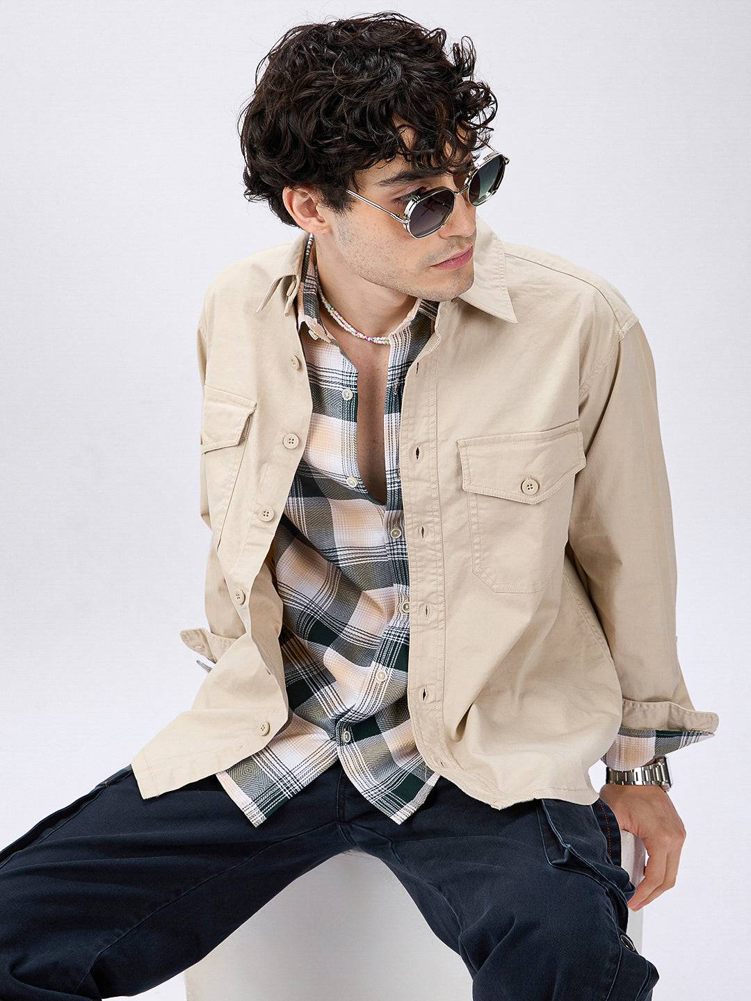 Super Soft Tan Beige Double Pocket Overshirt Buy only at ₹799