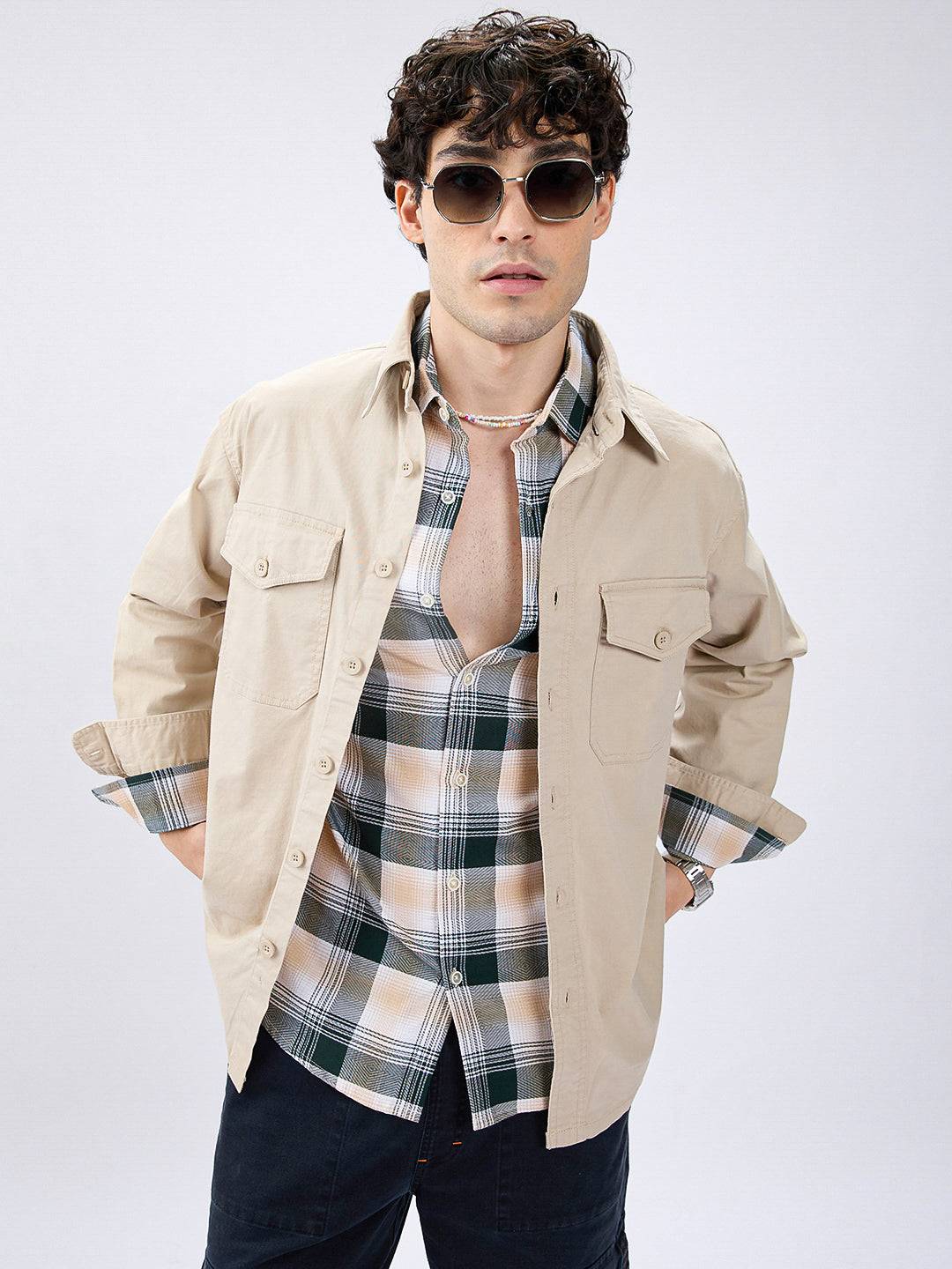 Super Soft Tan Beige Double Pocket Overshirt Buy only at ₹799
