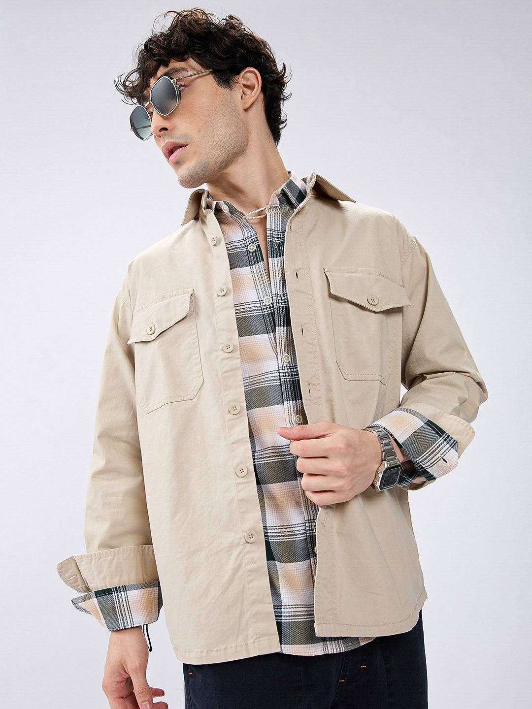Super Soft Tan Beige Double Pocket Overshirt Buy only at ₹799