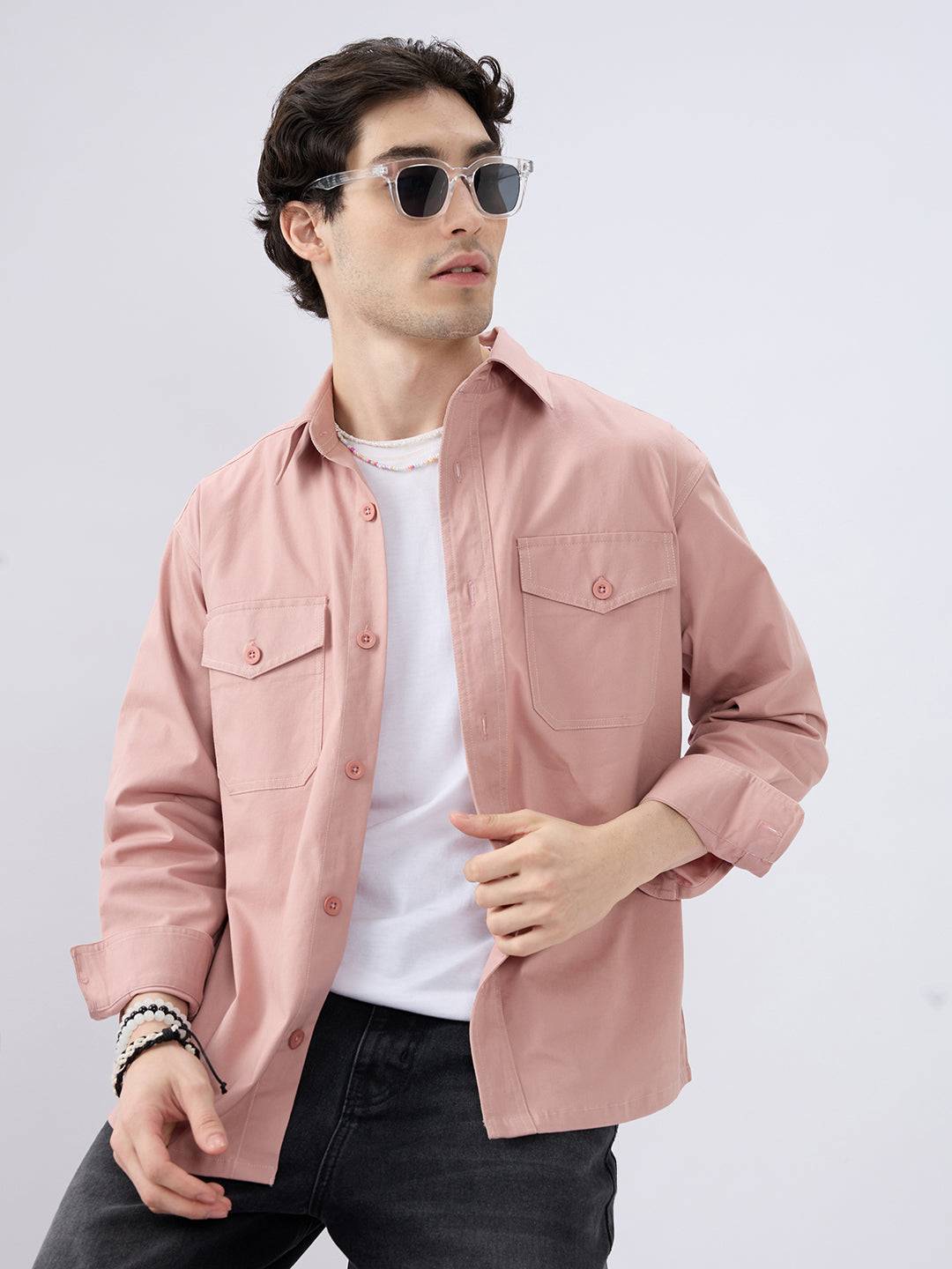 Super Soft Rose Pink Double Pocket Overshirt Buy only at ₹799