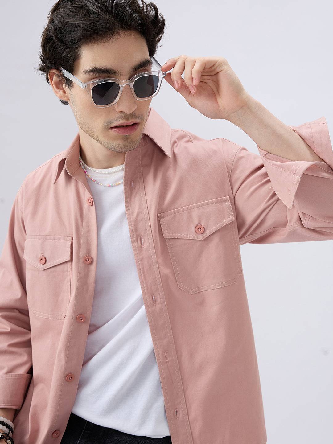 Super Soft Rose Pink Double Pocket Overshirt Buy only at ₹799