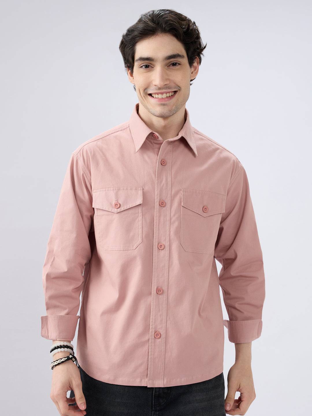 Super Soft Rose Pink Double Pocket Overshirt Buy only at ₹799