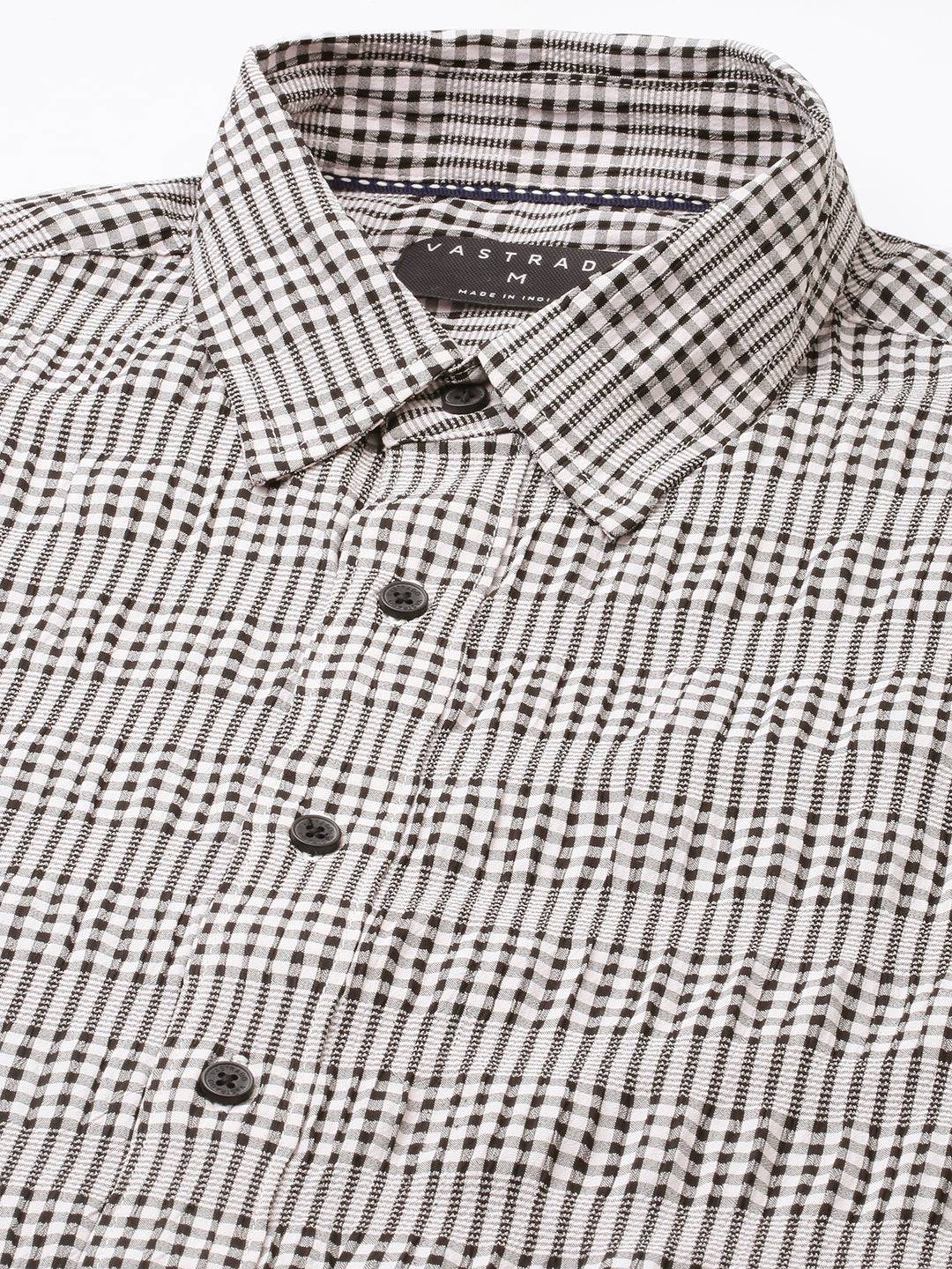 Black Seersucker Checks Boxy Fit Crop Shirt Buy only at ₹659