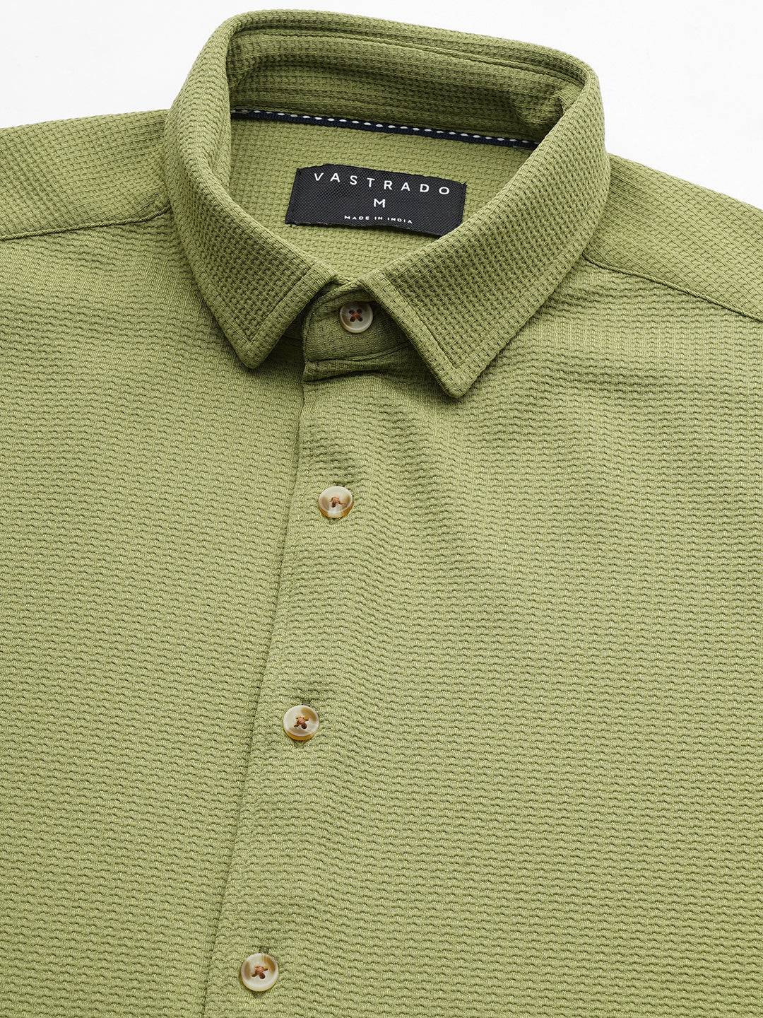 Refined Pear Green Textured Knitted Shirt Buy only at ₹699