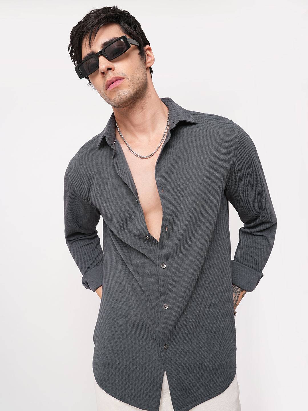 Porpoise Grey Textured Shirt Buy only at ₹699