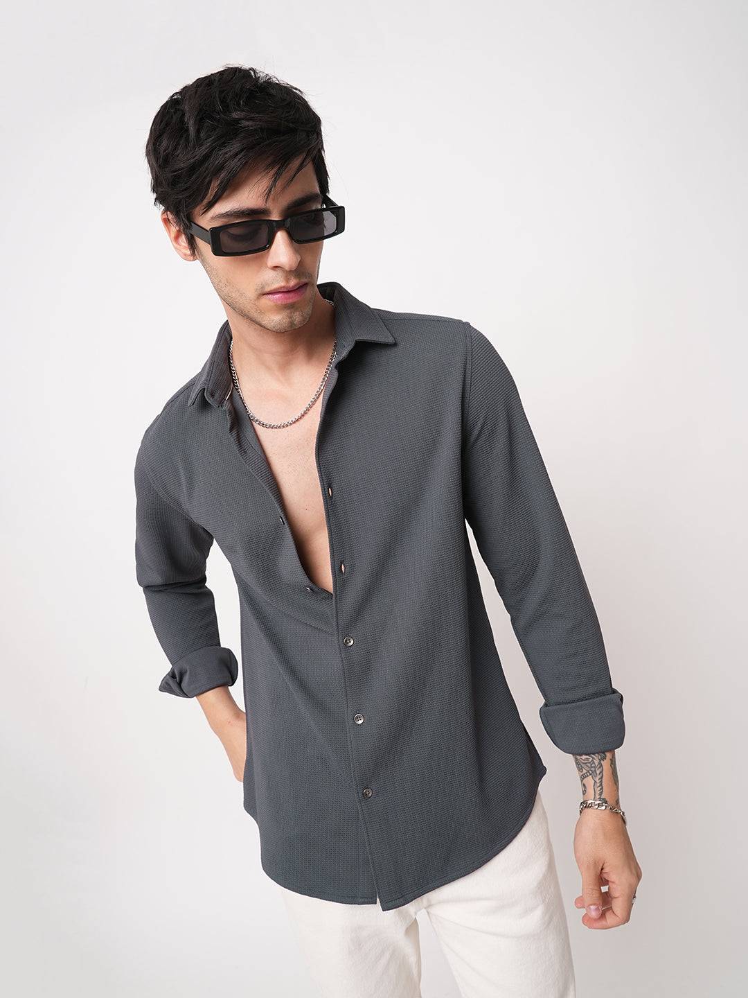 Porpoise Grey Textured Shirt Buy only at ₹699