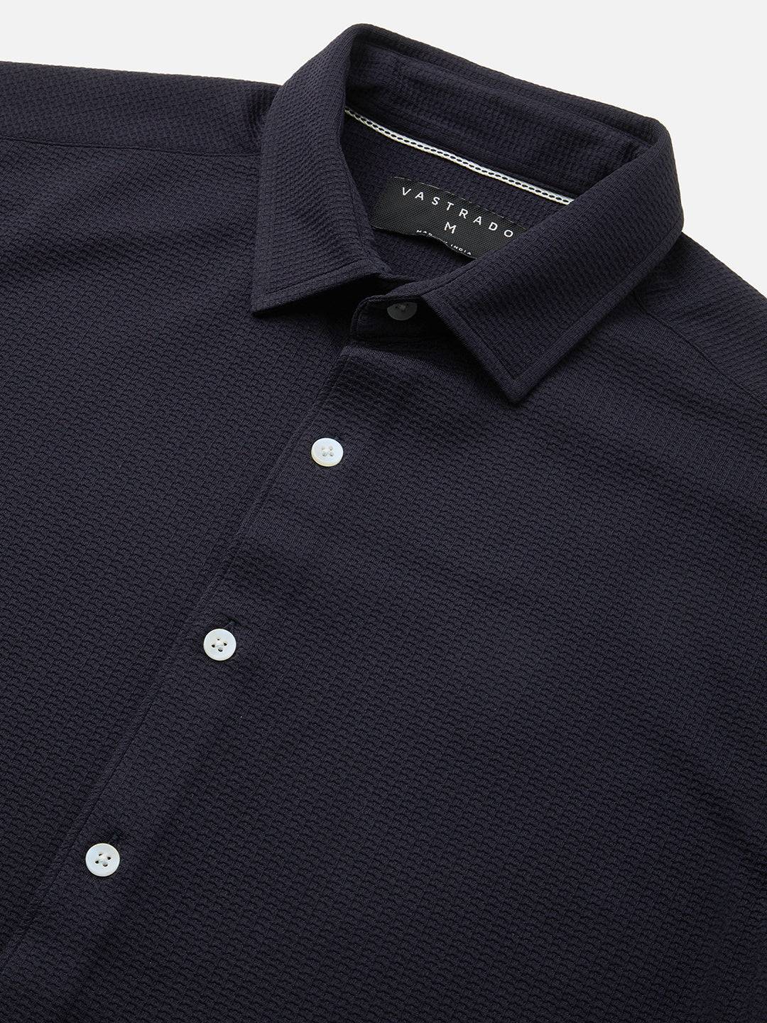 Gallant Navy Blue Waffle Knitted Shirt Buy only at ₹699