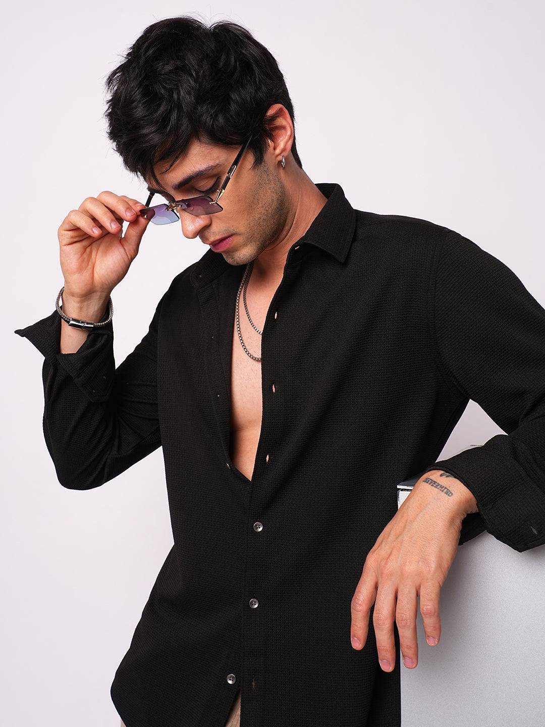 Spider Black Textured Shirt Buy only at ₹699