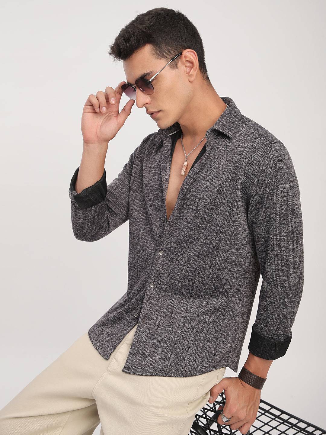 Purple Textured Knitted Shirt Buy only at ₹699