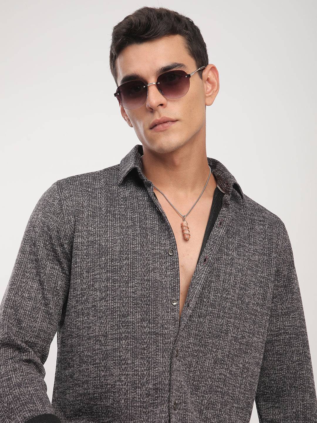 Purple Textured Knitted Shirt Buy only at ₹699