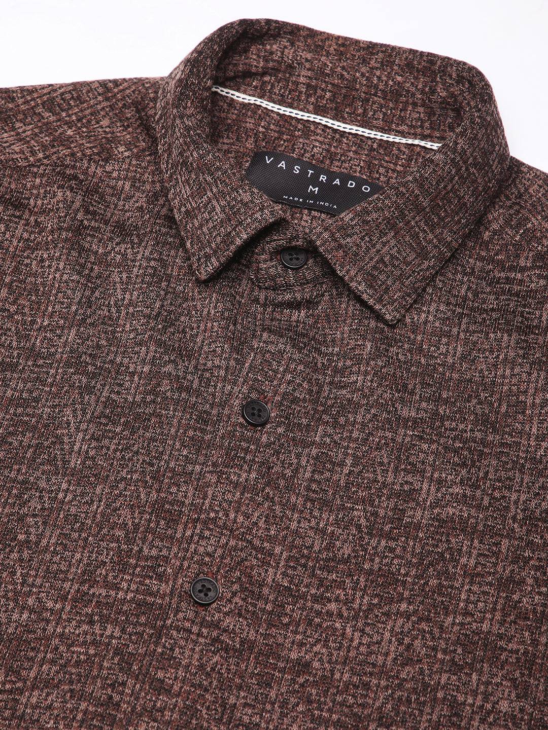 Brown Textured Knitted Shirt Buy only at ₹699