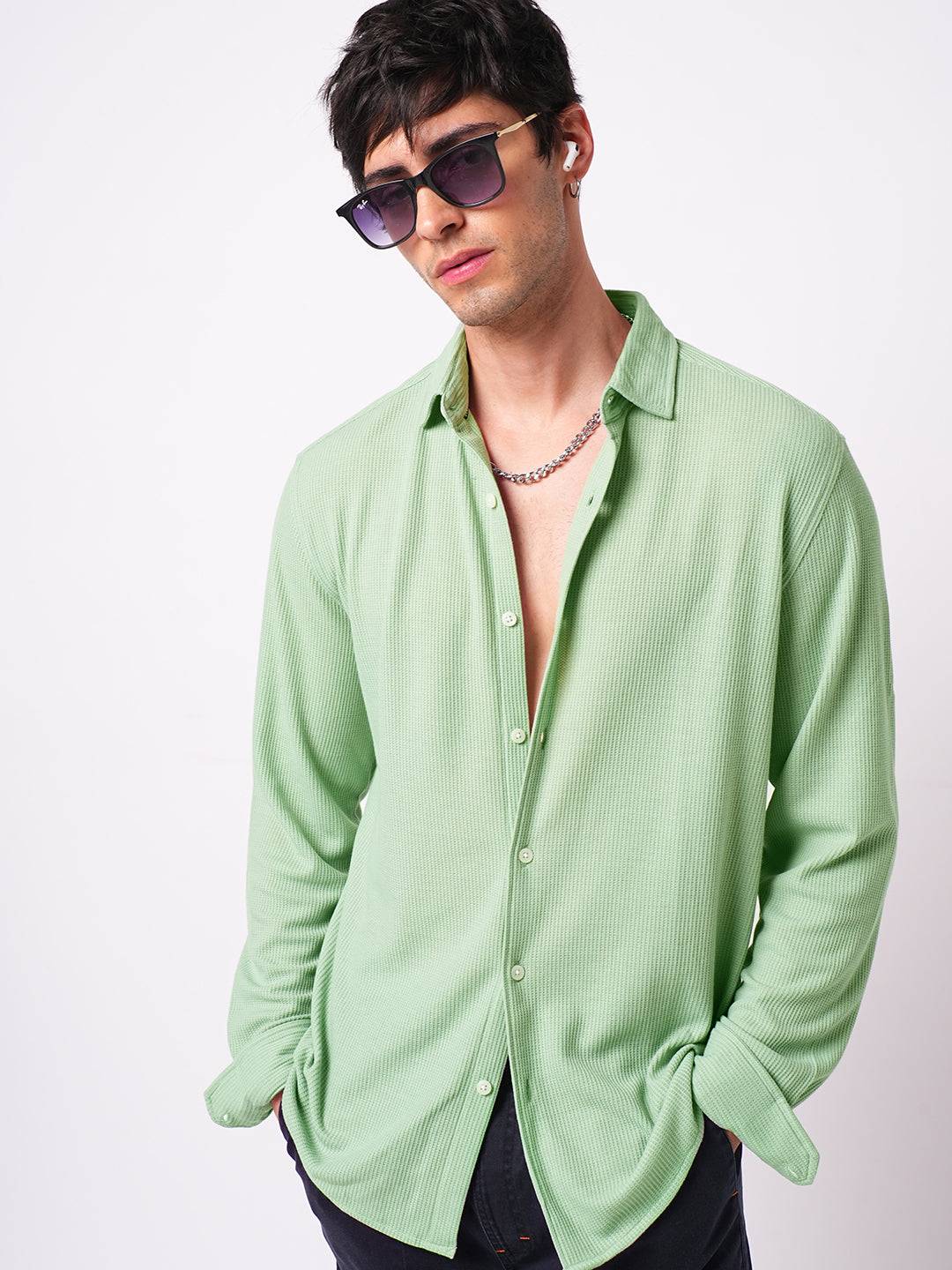 Exquisite Sage Green Knitted Shirt Buy only at ₹699