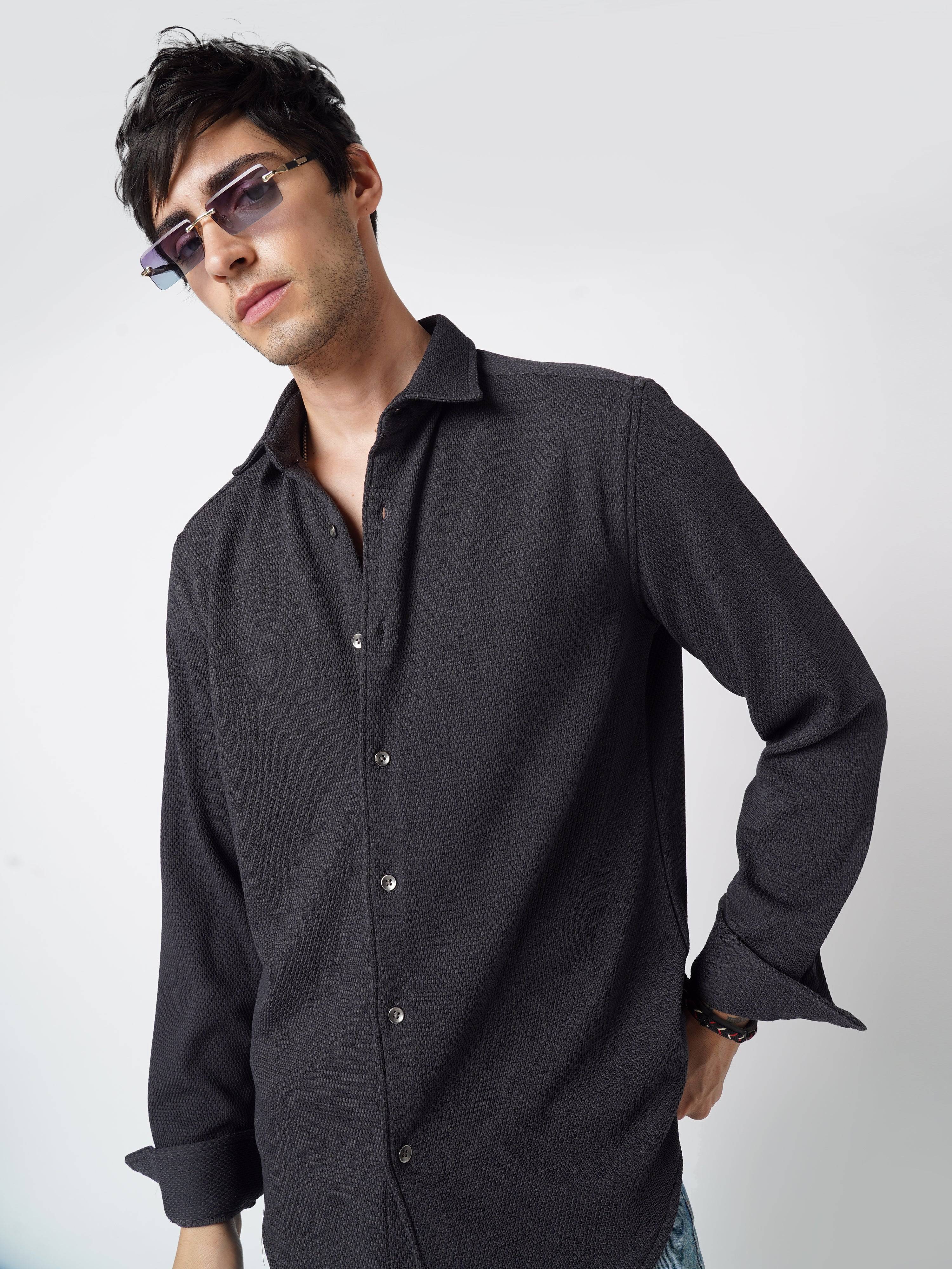 Arsenic Grey Textured Knitted Shirt Buy only at ₹699