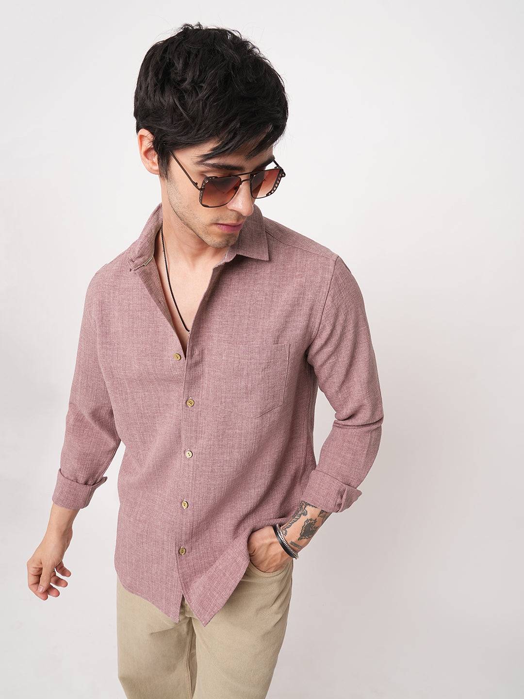 Mauve Slub Textured Shirt Buy only at ₹659