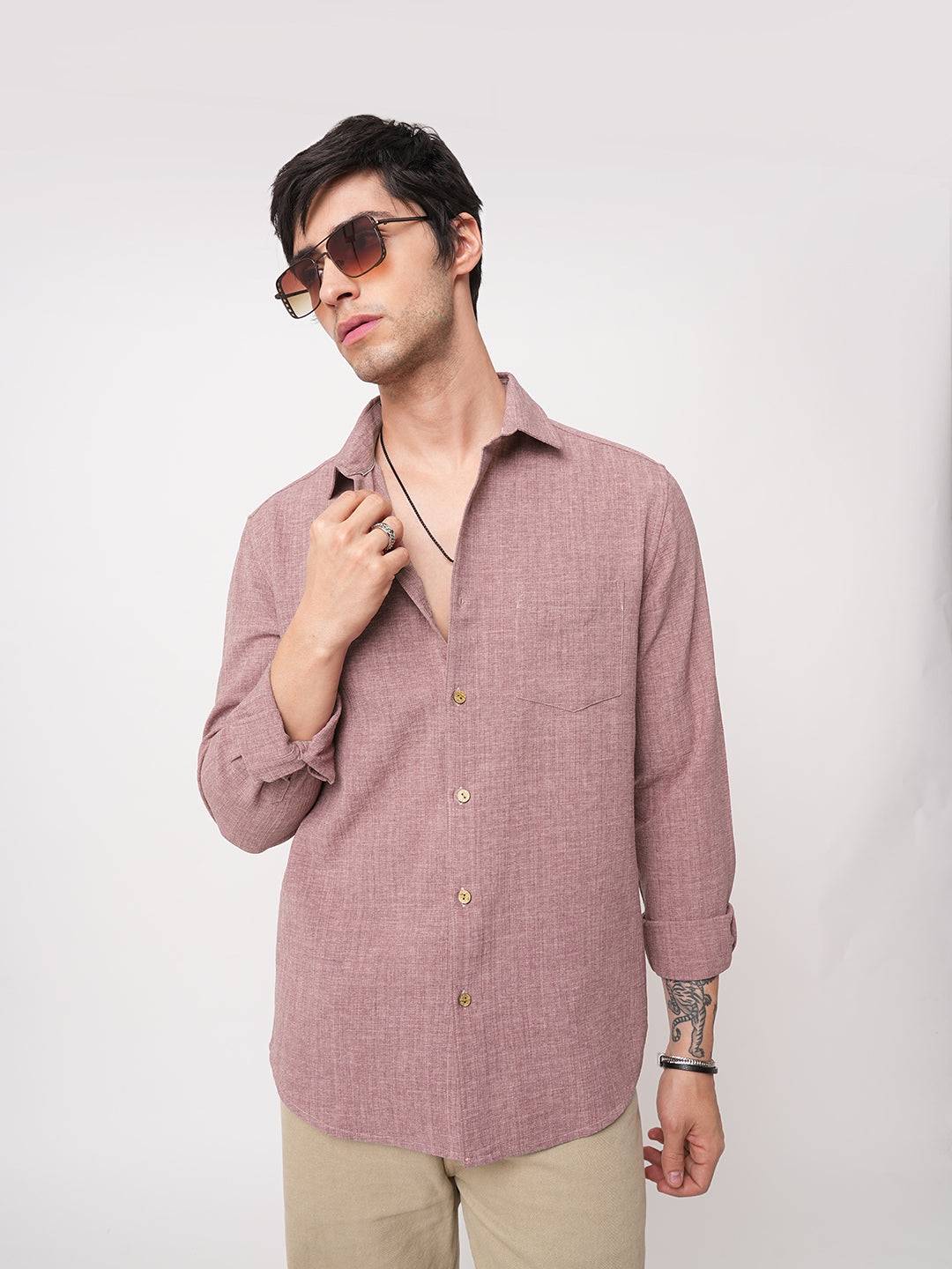 Mauve Slub Textured Shirt Buy only at ₹659