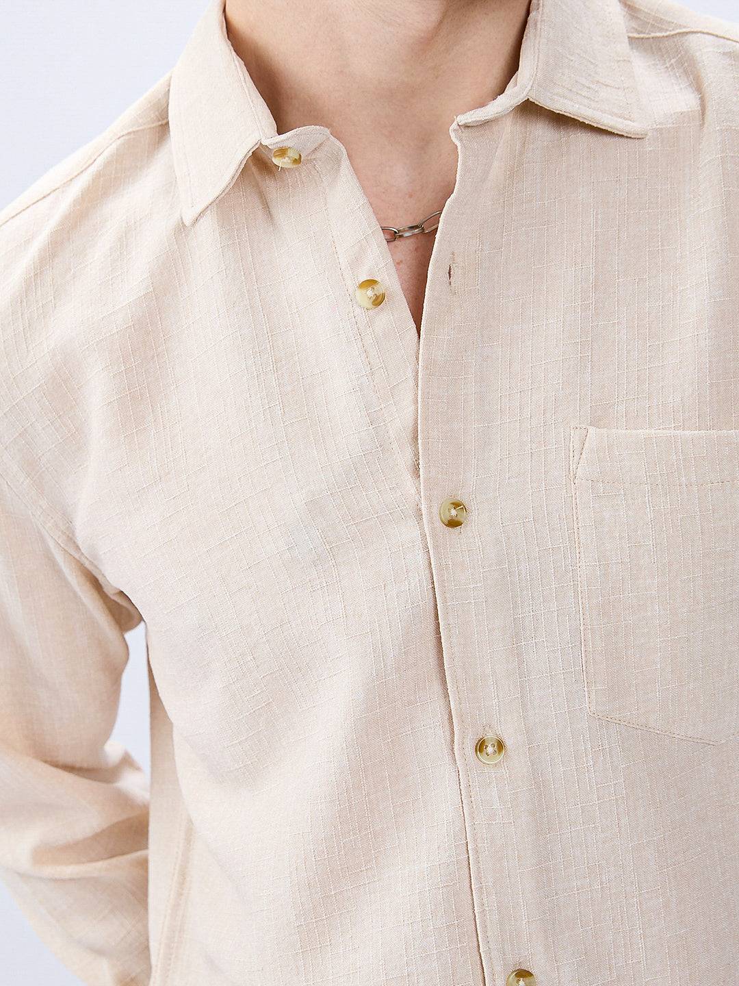 Cream Slub Textured Shirt Buy only at ₹659
