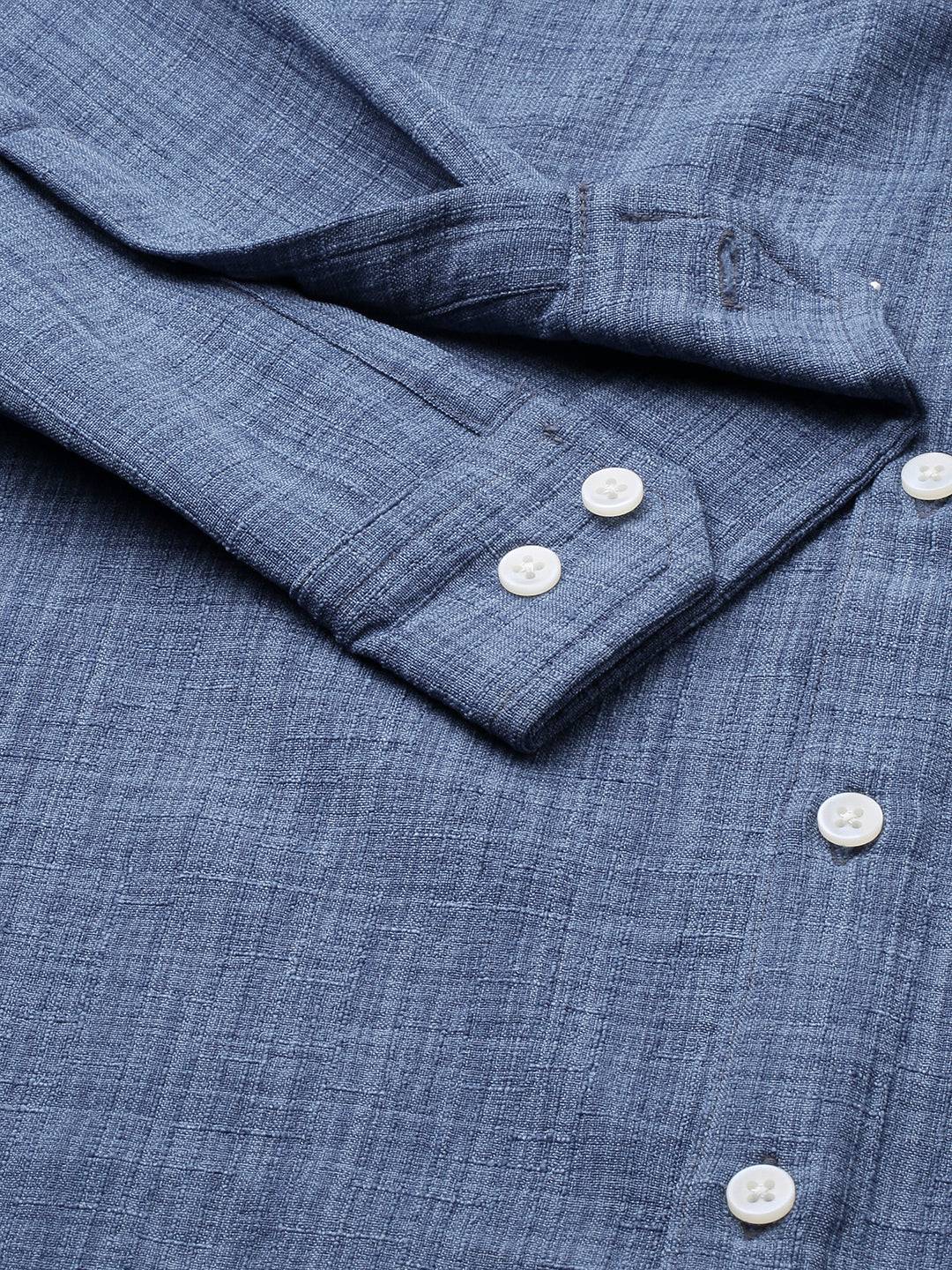 Aegean Blue Slub Textured Shirt Buy only at ₹659