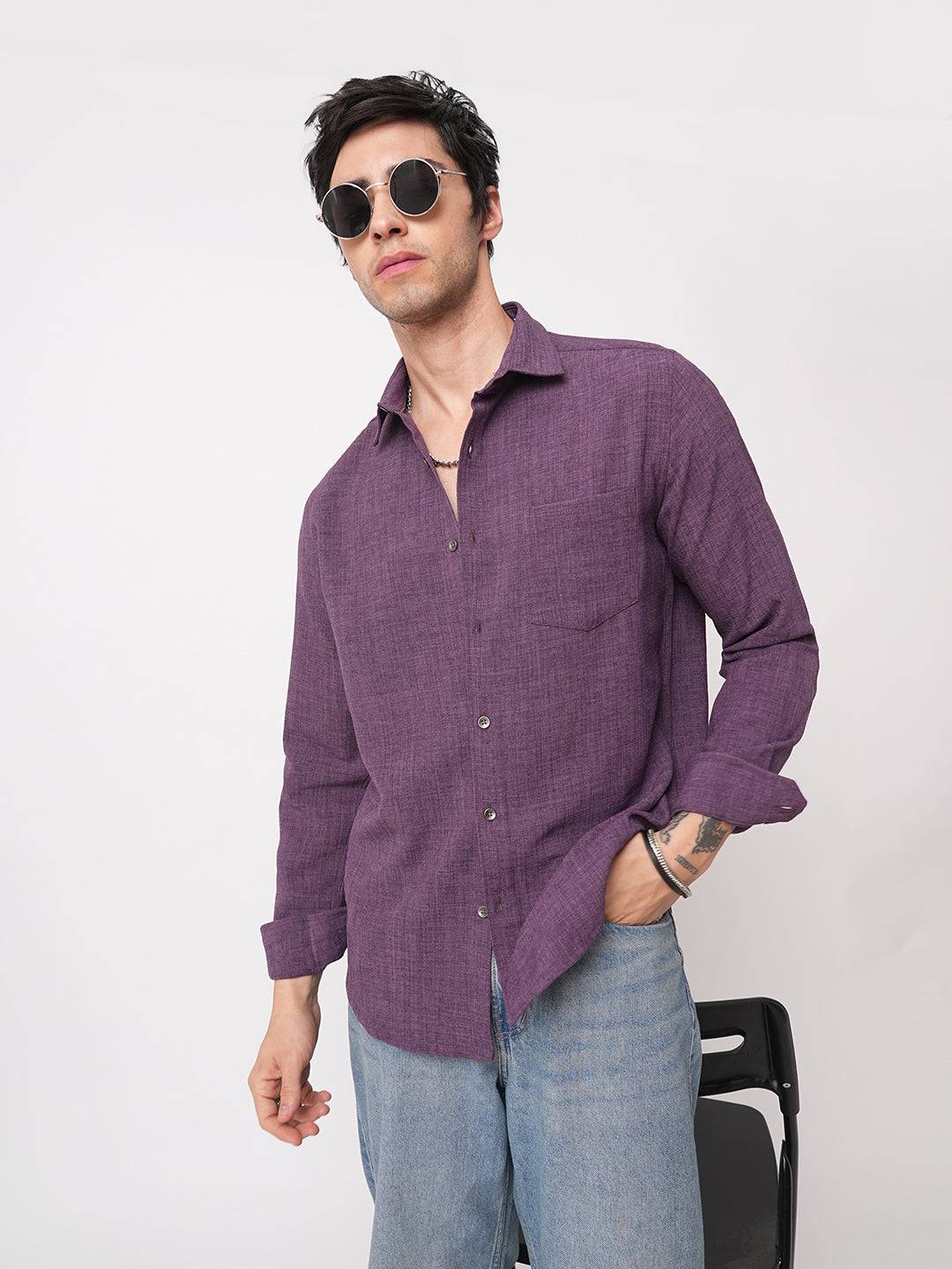 Grape Purple Slub Textured Shirt Buy only at ₹659