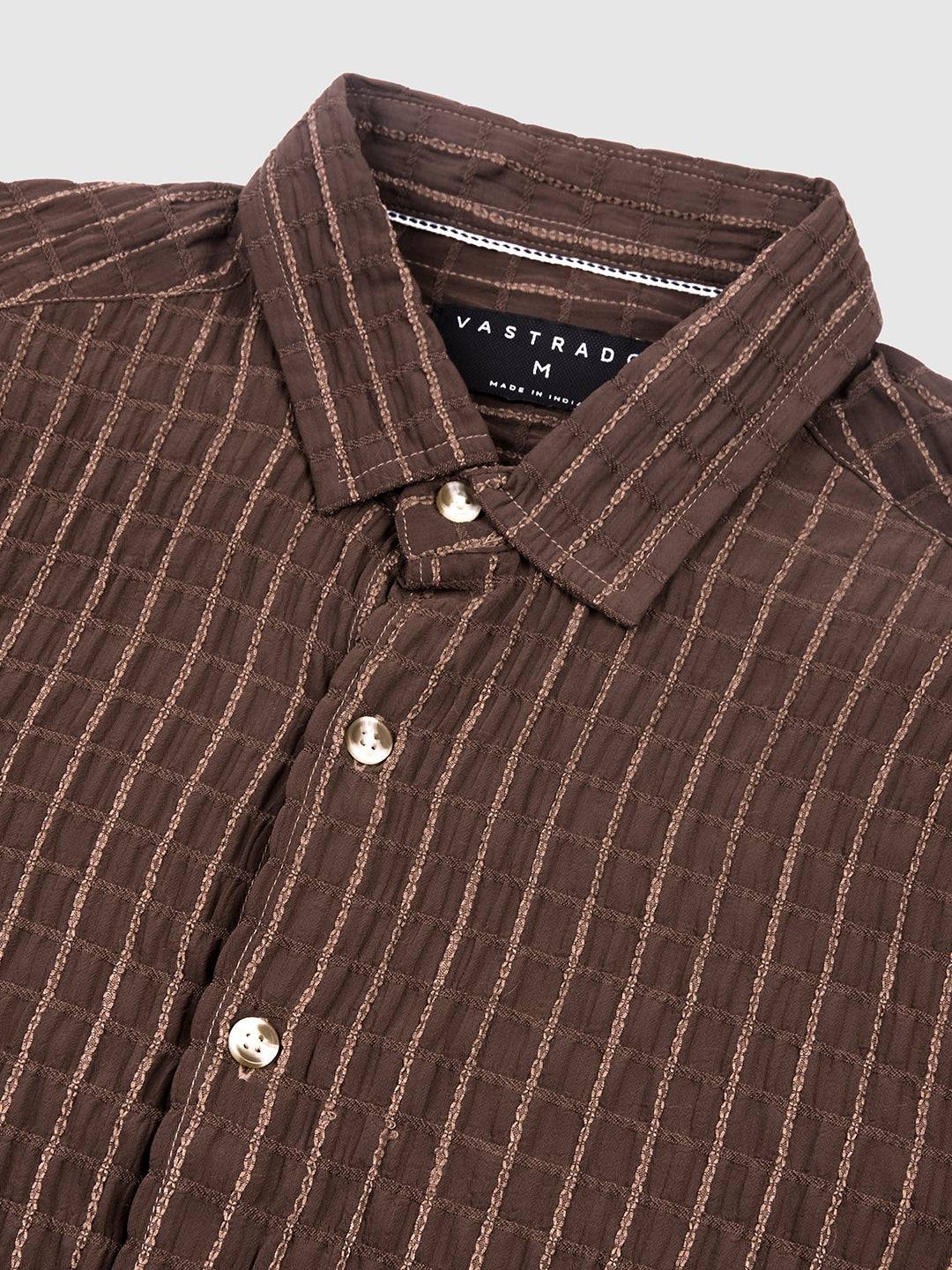 Exquisite Mocha Brown Checked Crinkled Shirt Buy only at ₹699