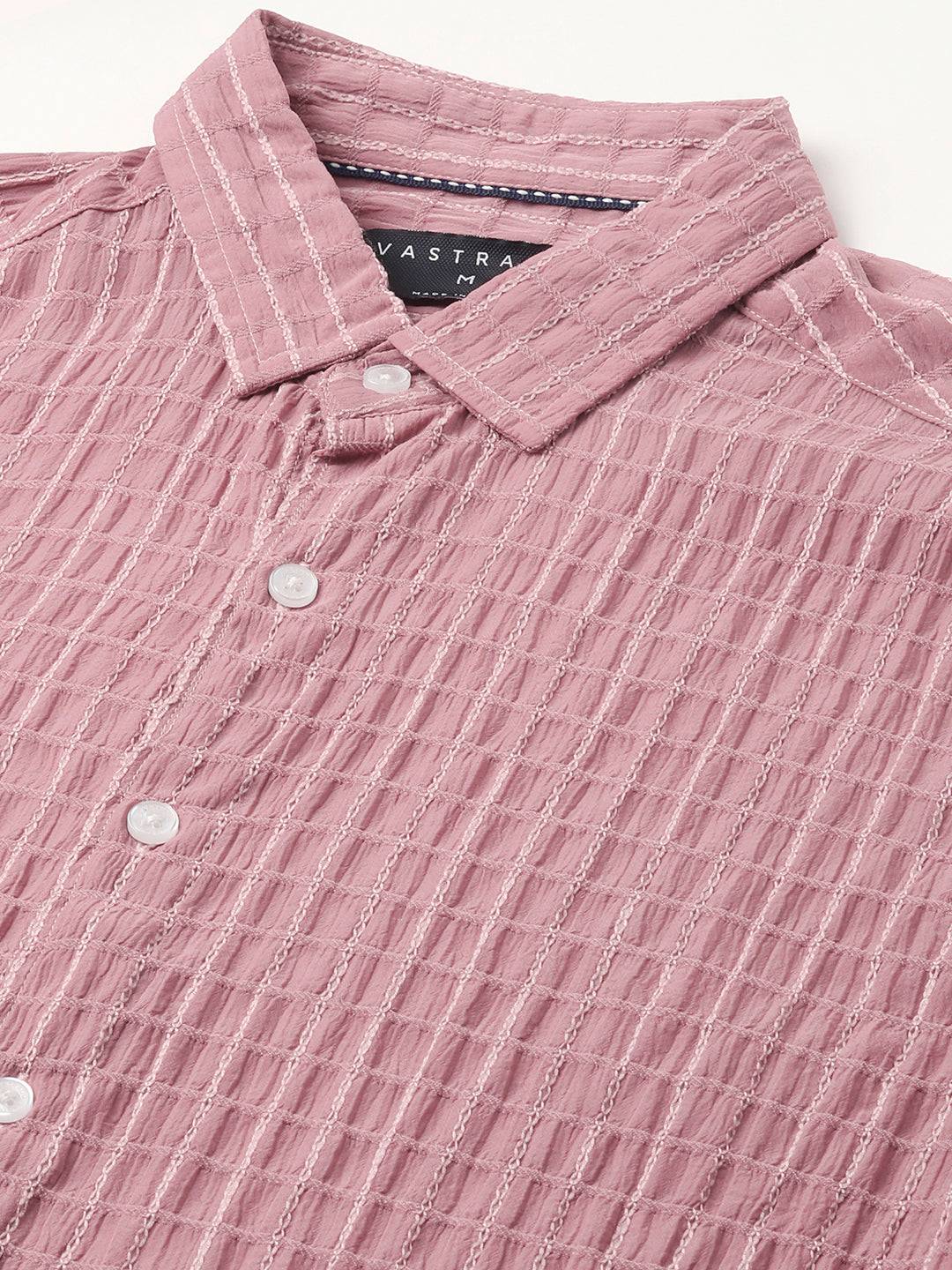 Exquisite Puce Pink Checked Crinkled Shirt Buy only at ₹699
