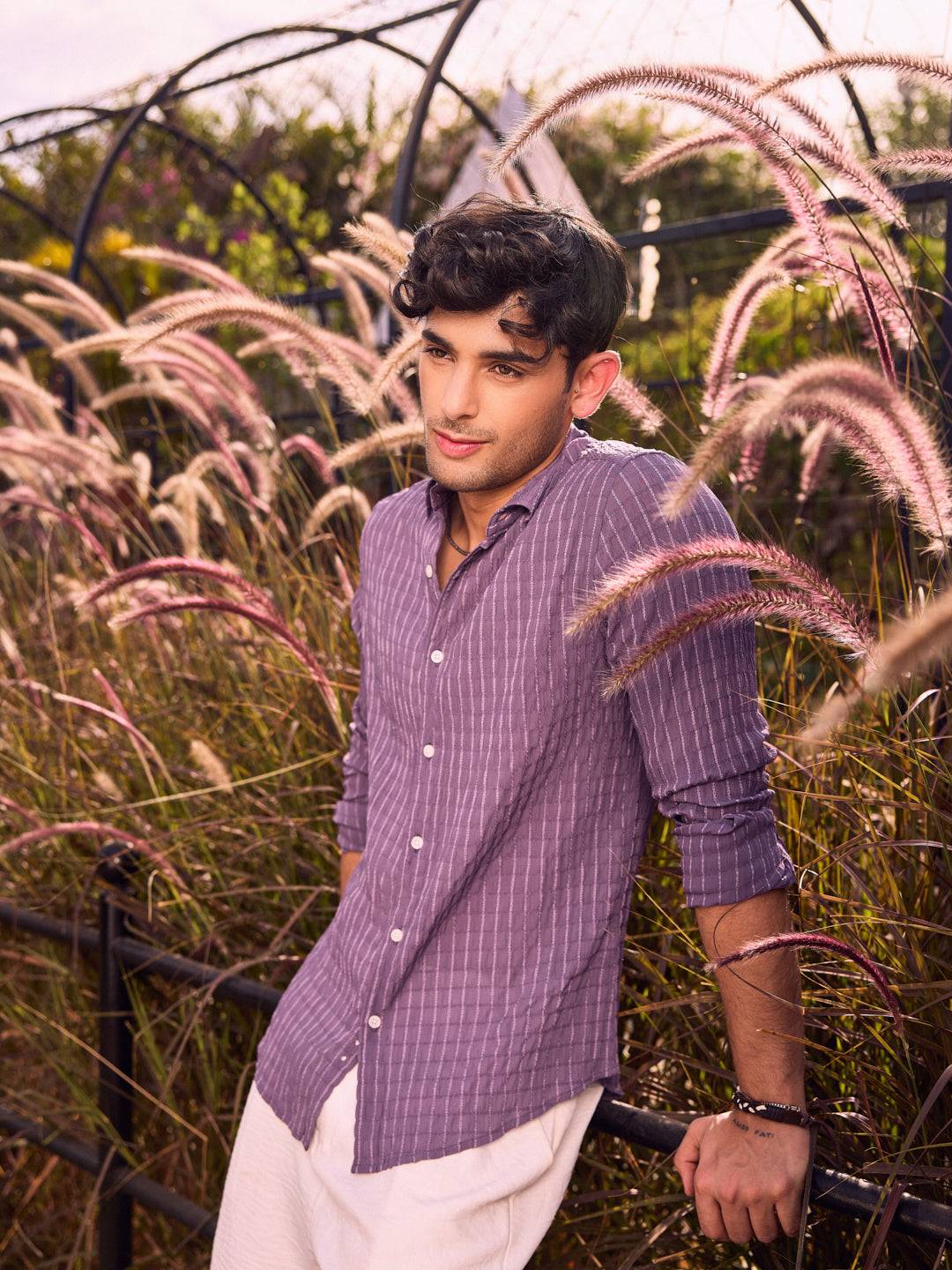Exquisite Violet Checked Crinkled Shirt Buy only at ₹699