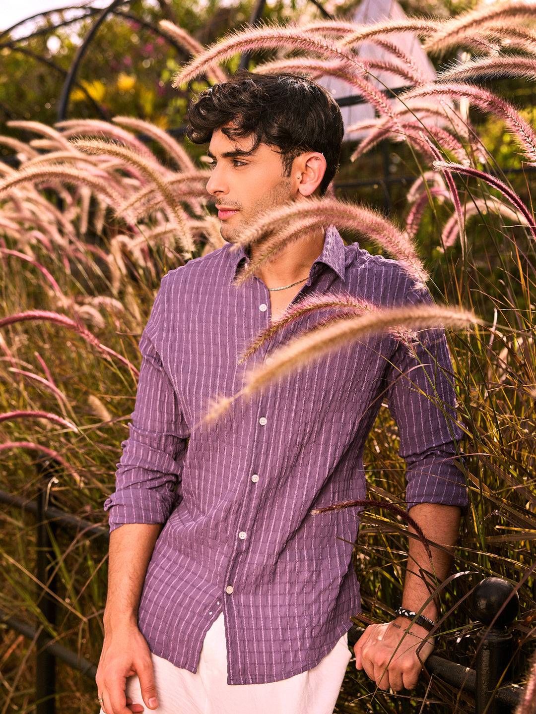 Exquisite Violet Checked Crinkled Shirt Buy only at ₹699