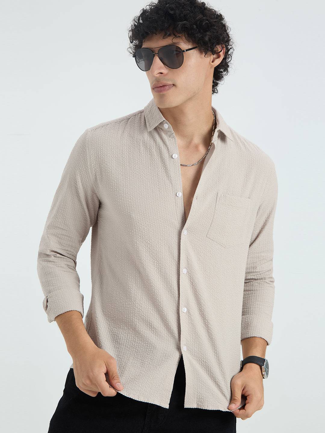 Glacier Grey Seersucker Shirt Buy only at ₹699