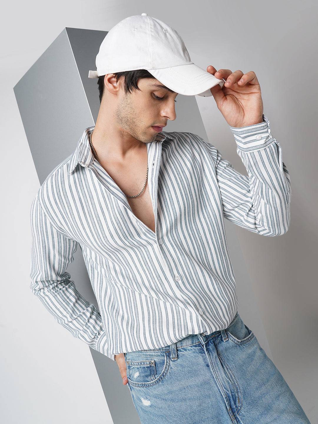 Blue & White Vertical Stripes Shirt Buy only at ₹699