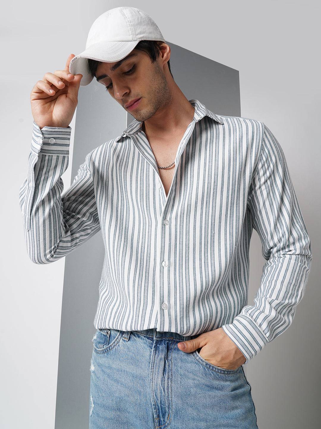 Blue & White Vertical Stripes Shirt Buy only at ₹699
