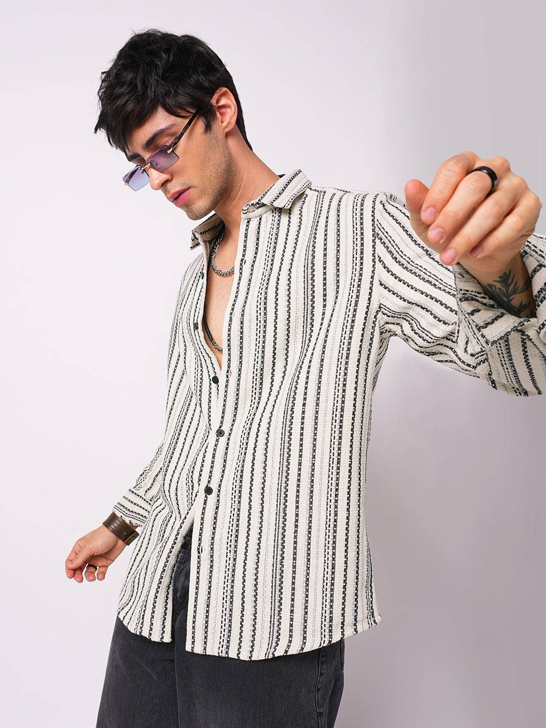 Off-White & Black Balanced Striped Shirt Buy only at ₹699