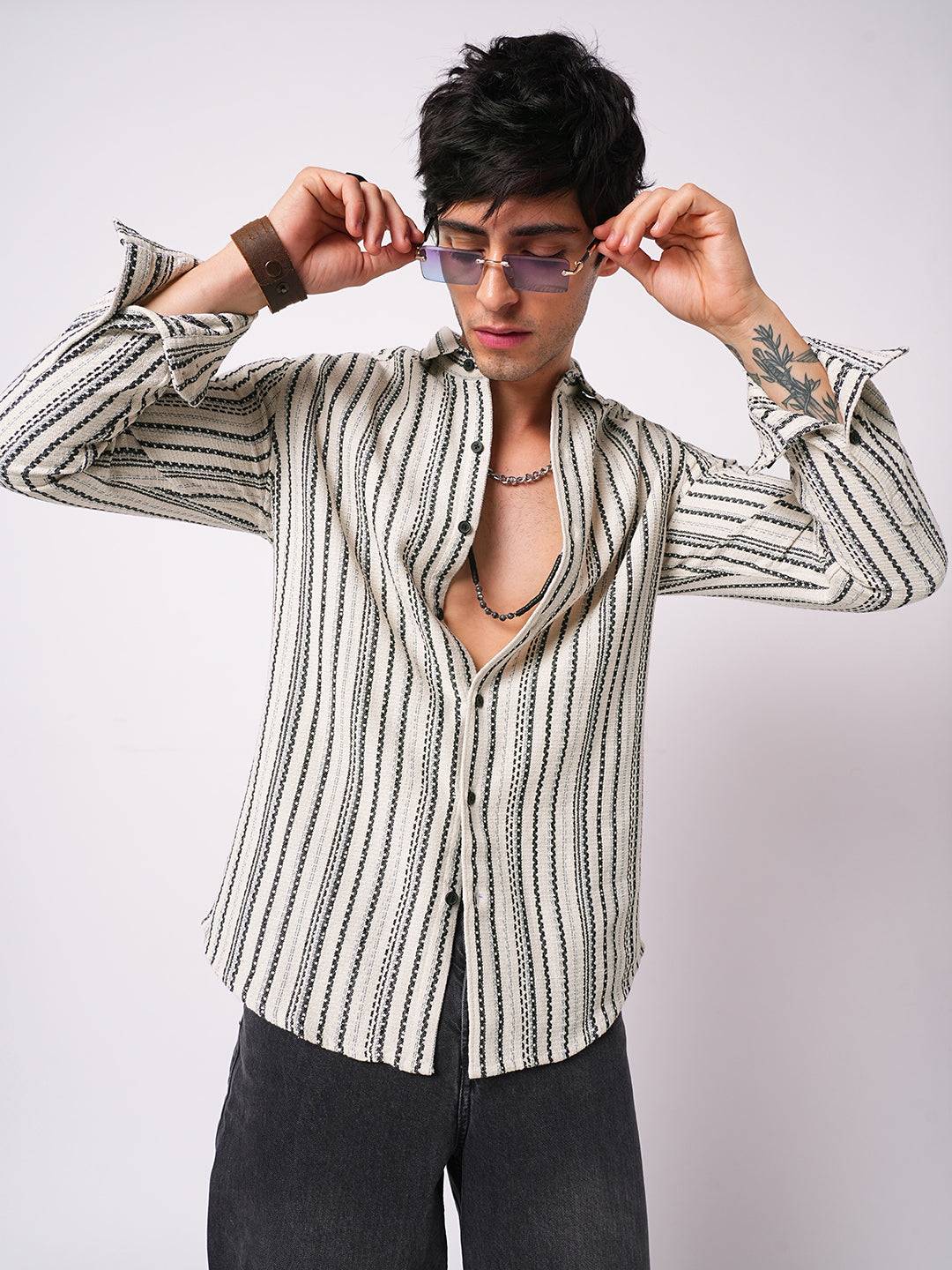 Off-White & Black Balanced Striped Shirt Buy only at ₹699