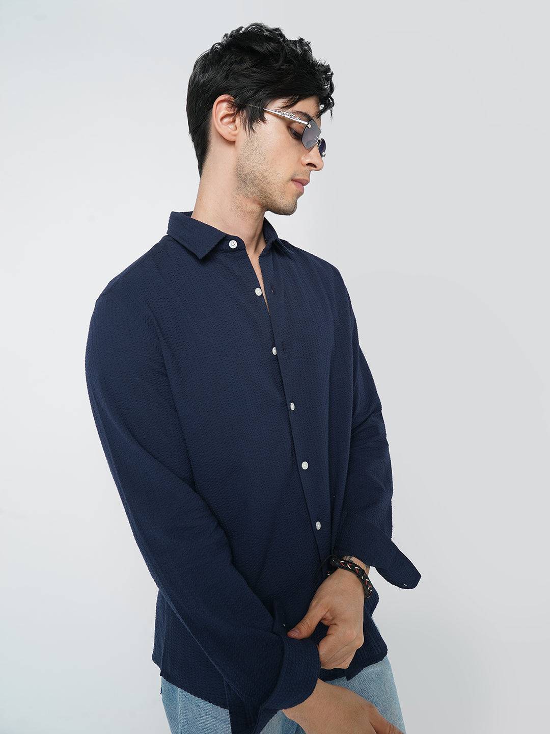 Elegant Navy Seersucker Shirt Buy only at ₹699
