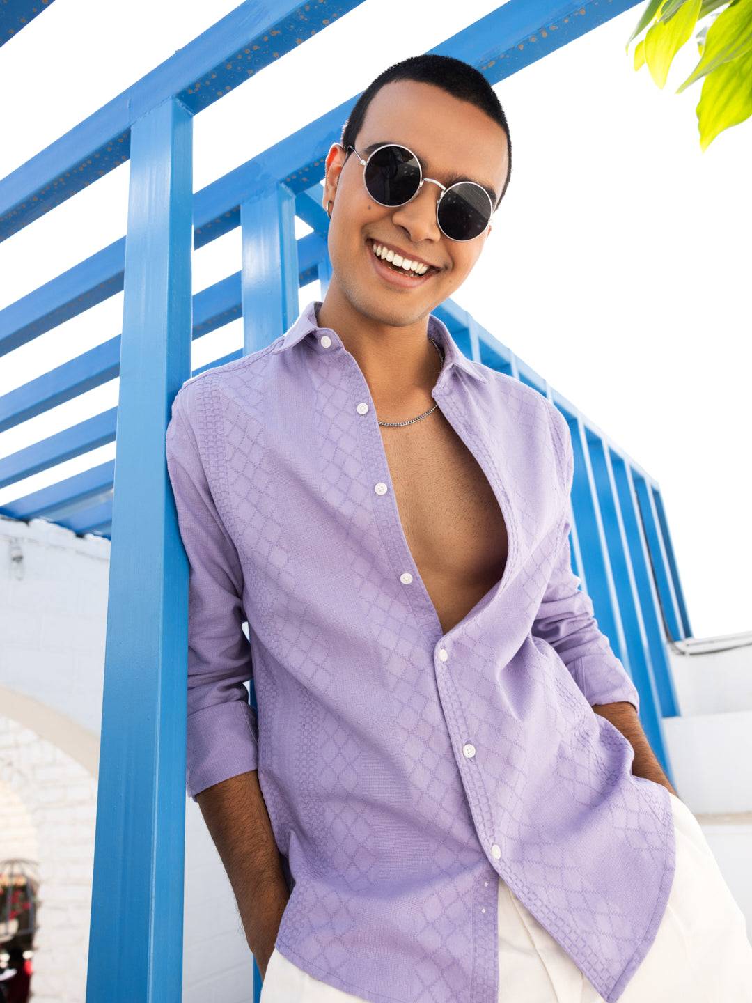 Diamond Weave Lilac Embroidery Shirt Buy only at ₹759