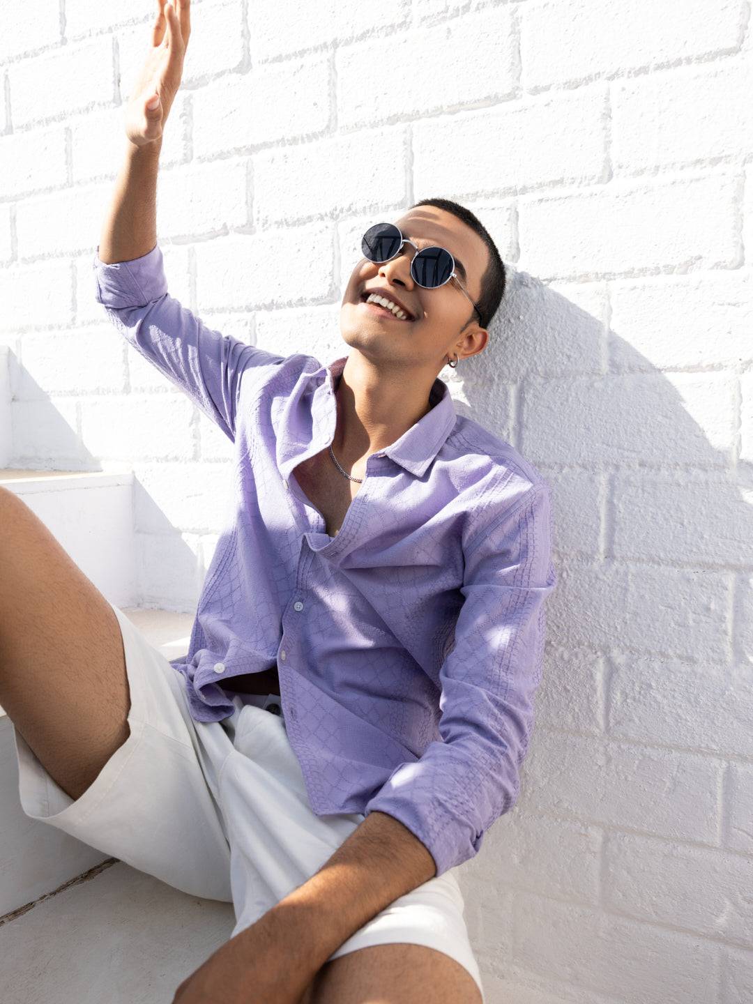 Diamond Weave Lilac Embroidery Shirt Buy only at ₹759