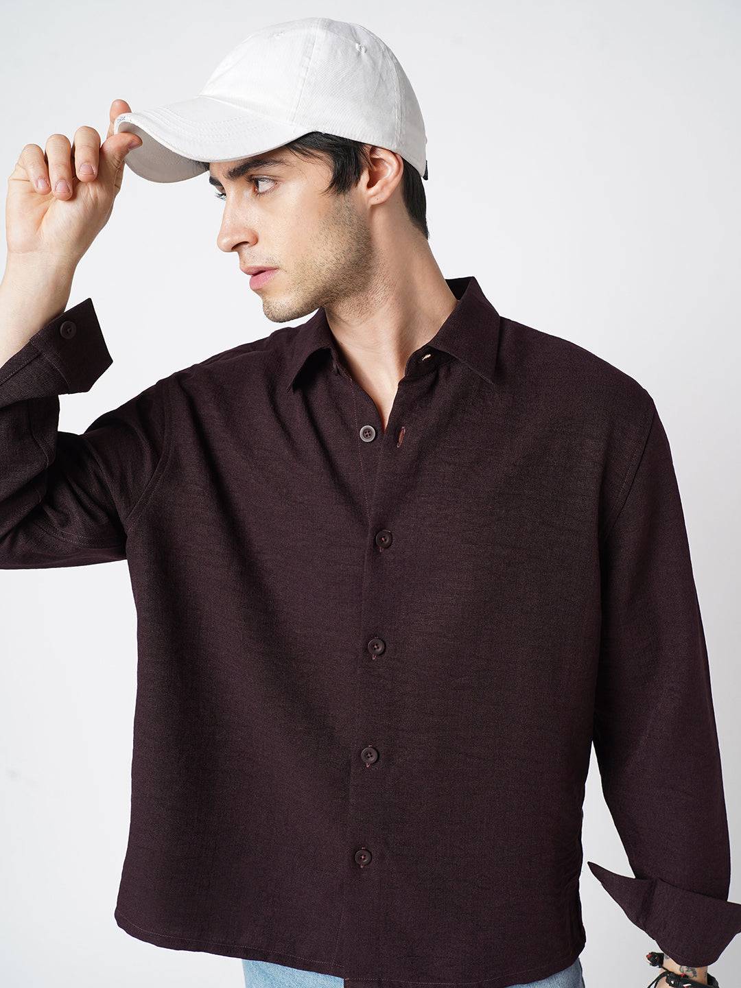 Hickory Brown Textured Oversized Shirt Buy only at ₹759