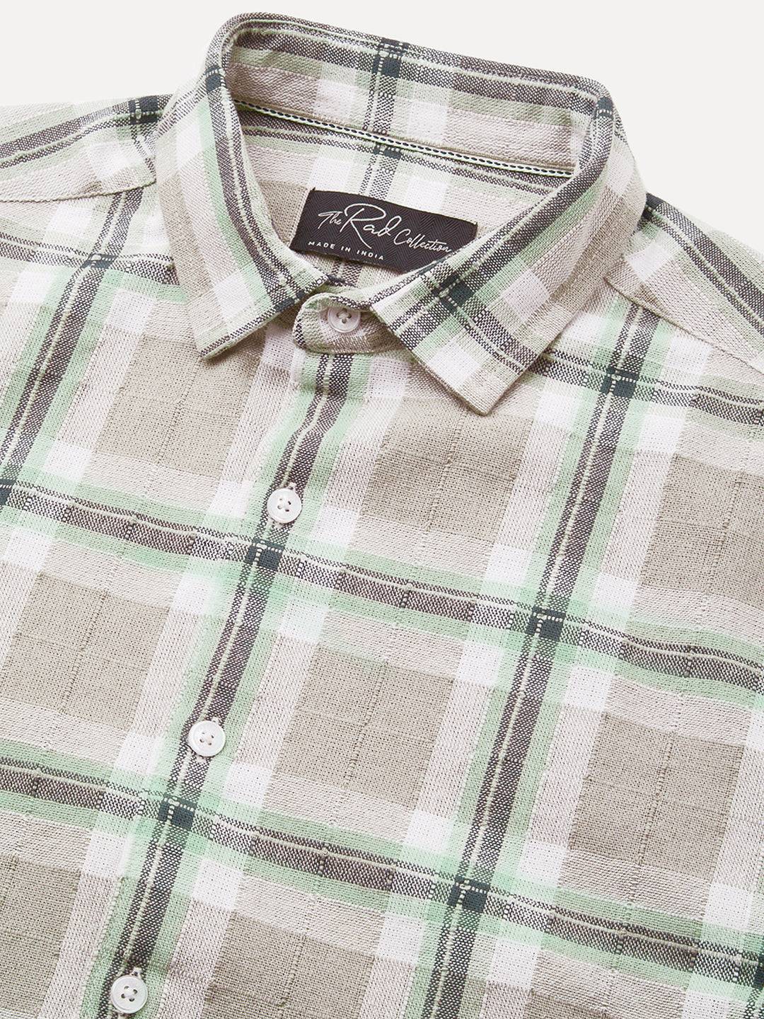 Premium Cotton Burlap Grey & Navy Plaid Checks Textured Shirt Buy only at ₹799