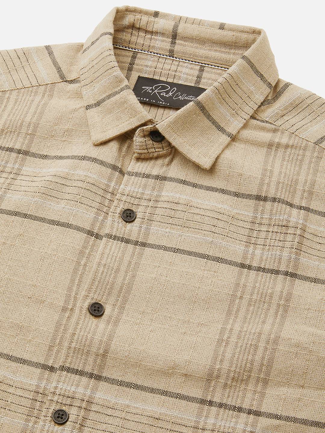 Premium Cotton Camel Beige Plaid Checks Textured Shirt Buy only at ₹799