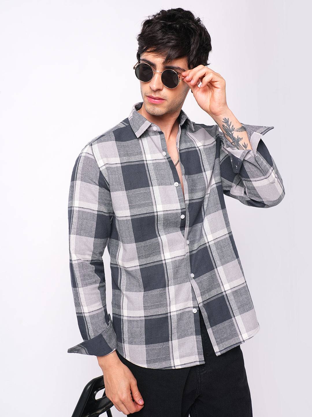 Premium Cotton Box Checks Textured Shirt Buy only at ₹799