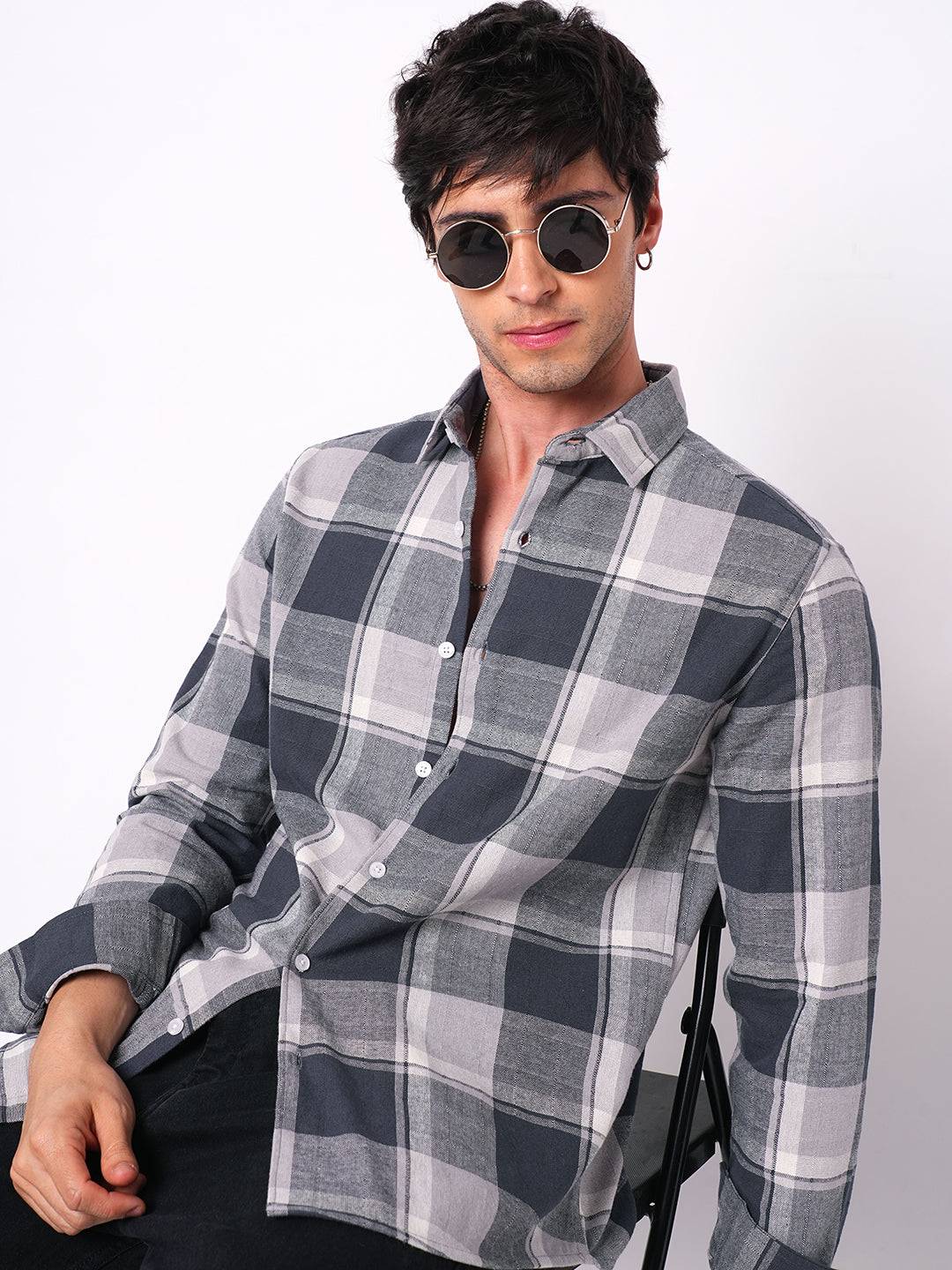 Premium Cotton Box Checks Textured Shirt Buy only at ₹799