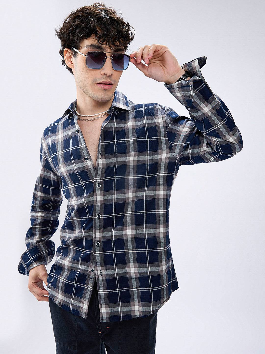 Modish Navy & Grey Tartanique Checkered Shirt Buy only at ₹799