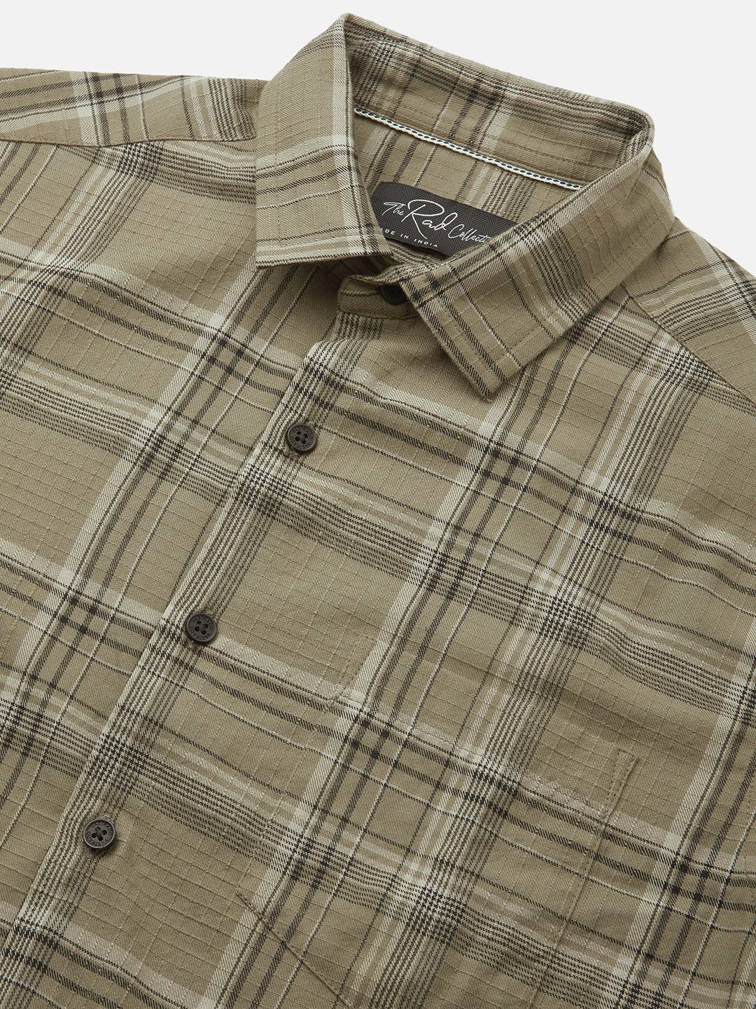 Premium Cotton Spiffy Olive & Black Tartan Checks Shirt Buy only at ₹799