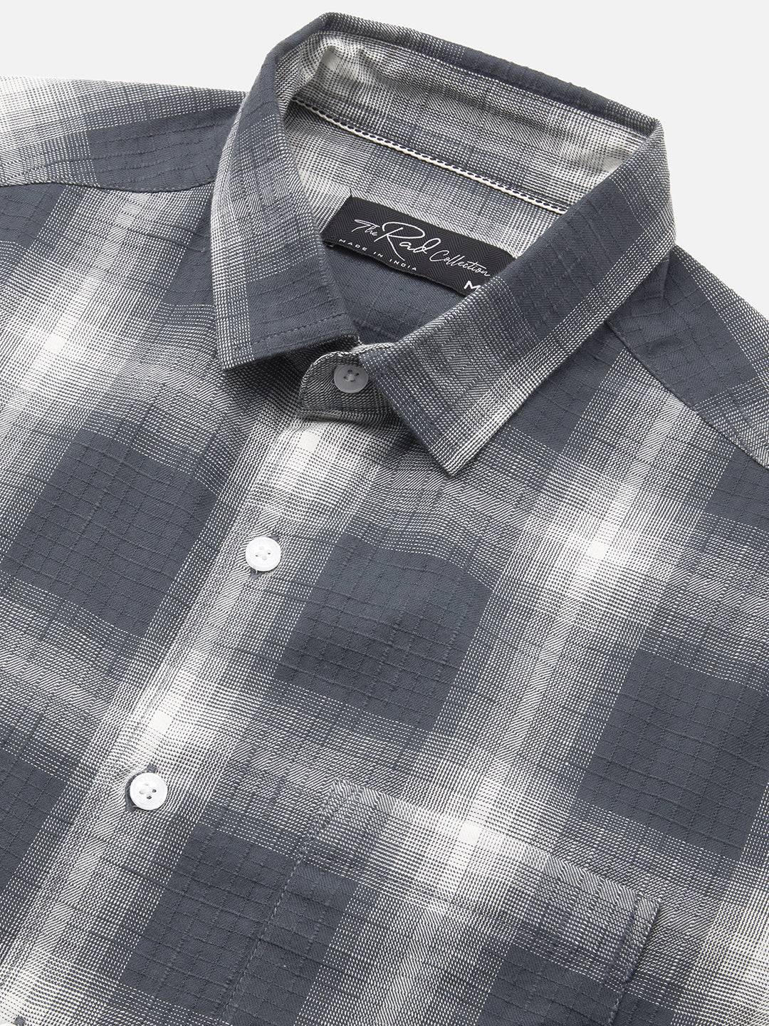 Premium Cotton Grey & White Box Checks Textured Shirt Buy only at ₹799