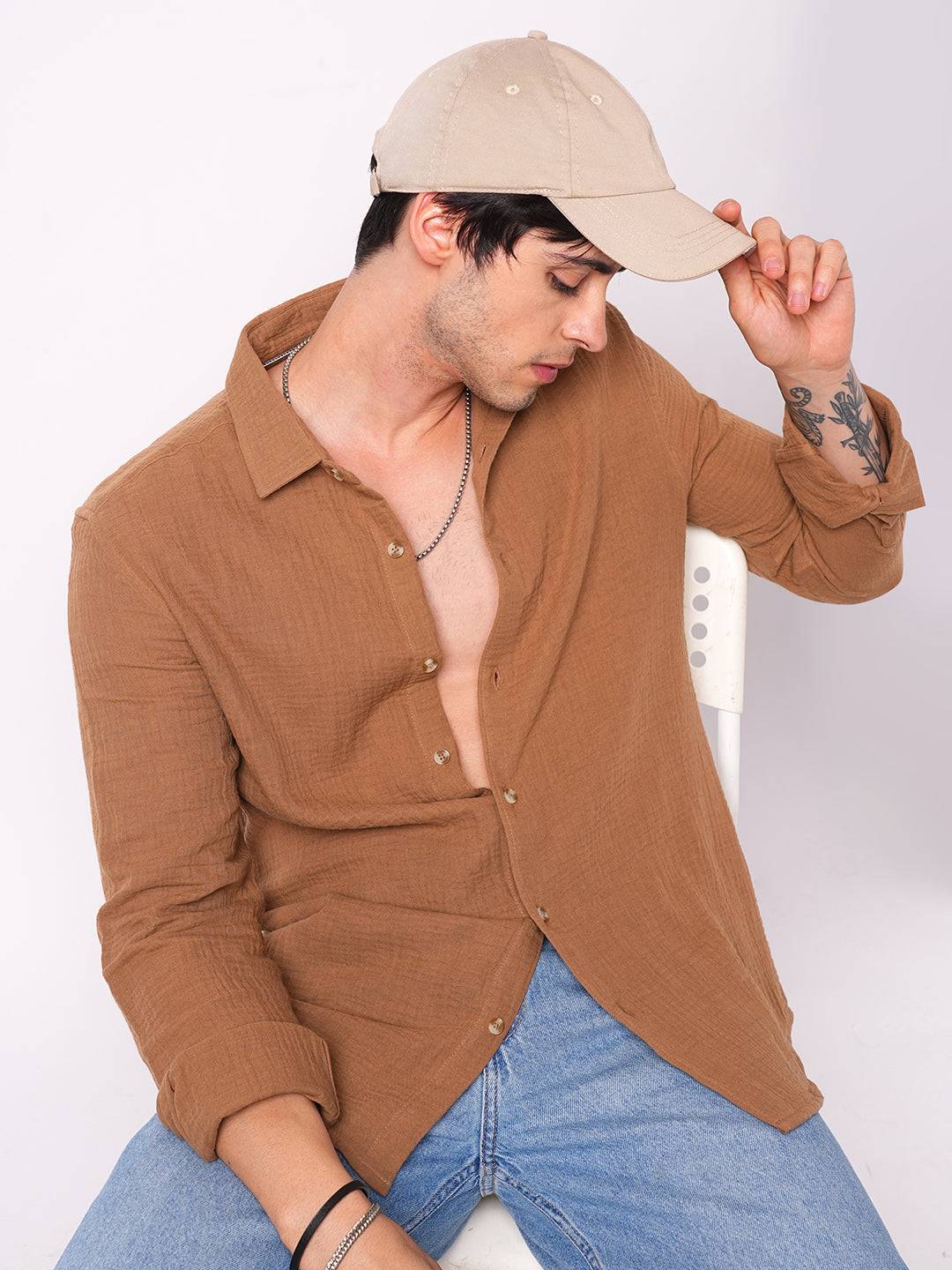 Sepia Brown Double Cloth Shirt Buy only at ₹699
