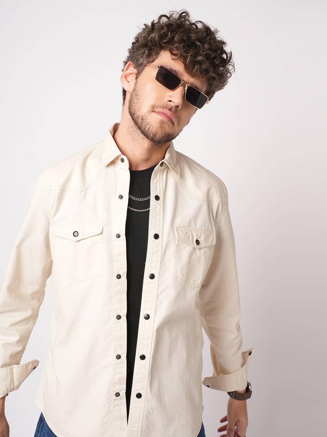 Elegant Beige Double Pocket Overshirt Buy only at ₹759