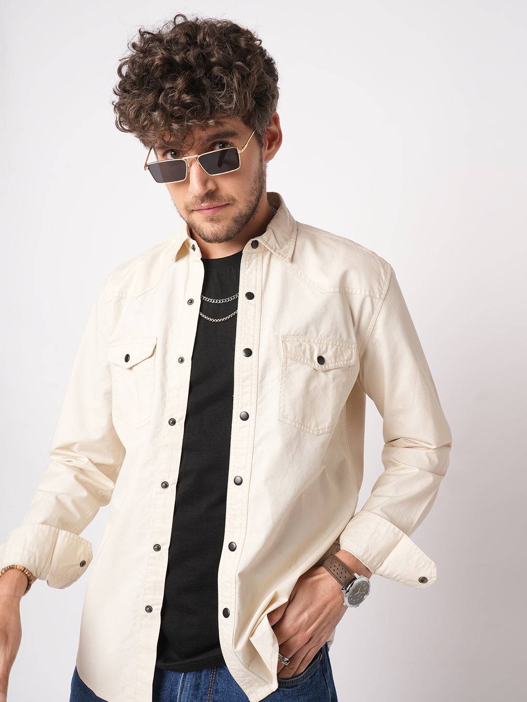 Elegant Beige Double Pocket Overshirt Buy only at ₹759