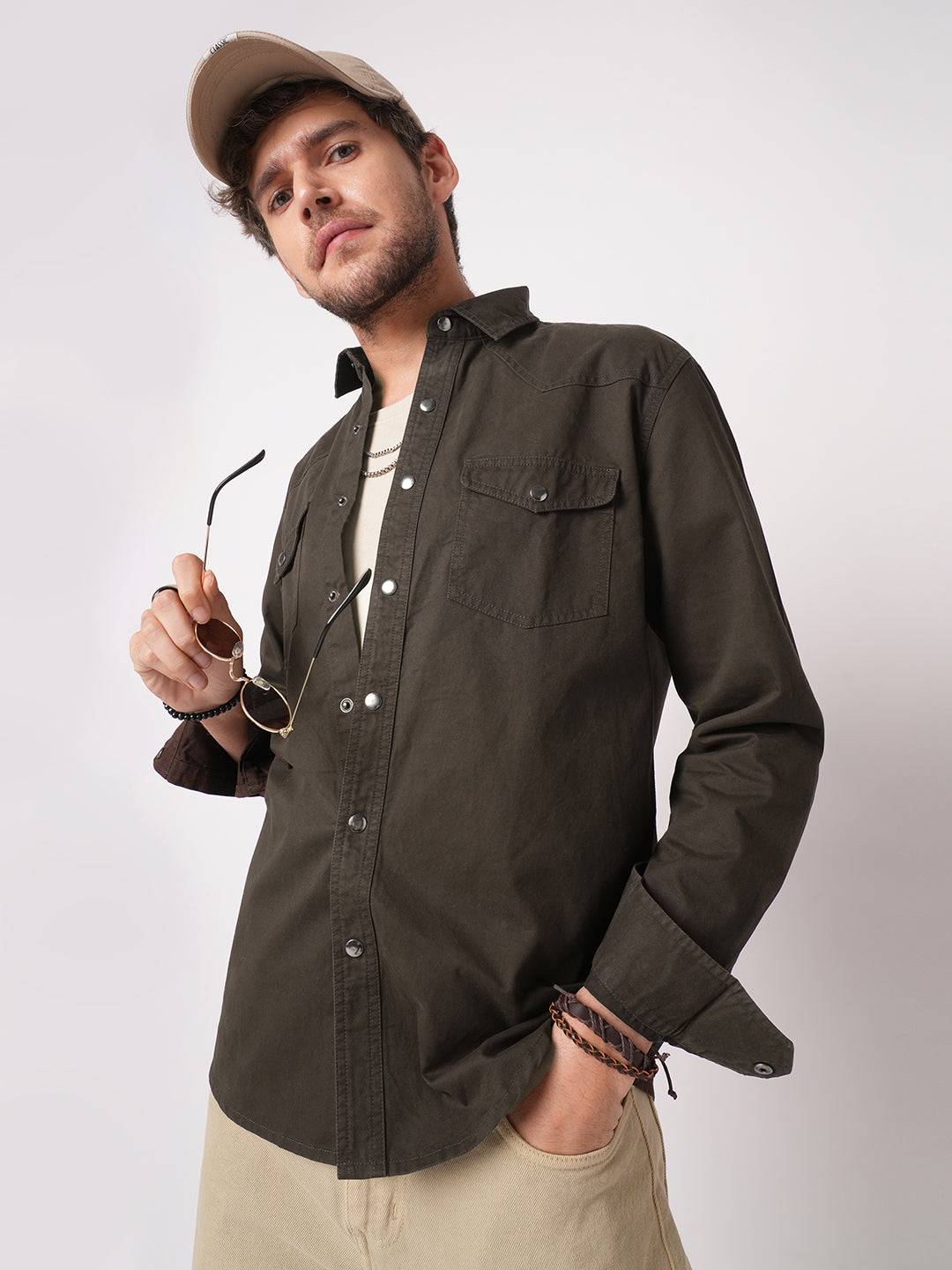 Smoked Cocoa Double Pocket Overshirt Buy only at ₹759