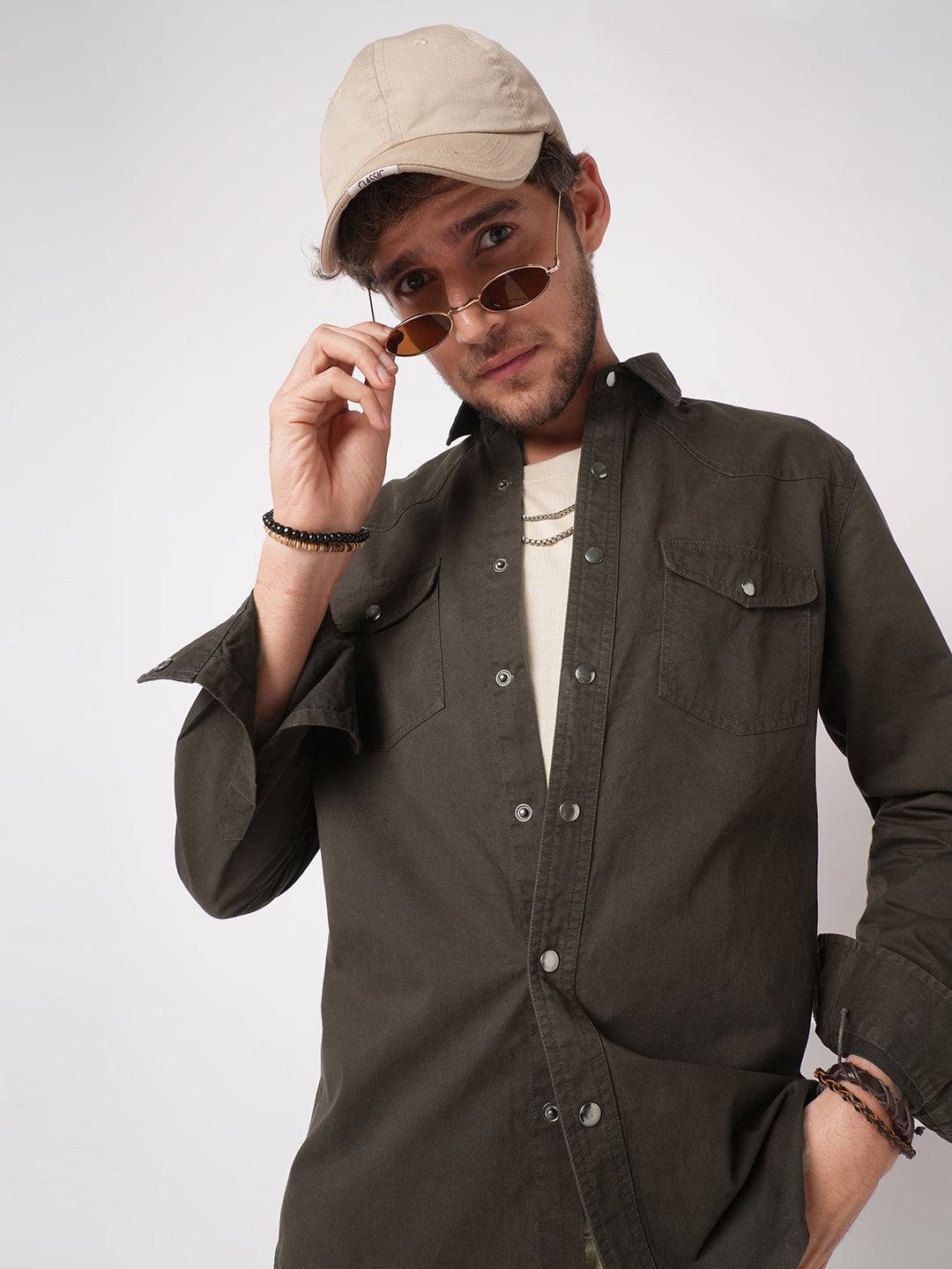 Smoked Cocoa Double Pocket Overshirt Buy only at ₹759