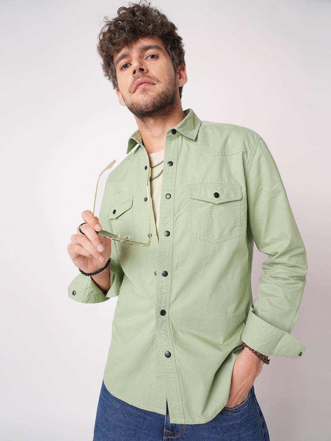 Pale Green Terrain Double Pocket Overshirt Buy only at ₹759